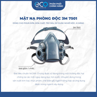 Mặt nạ phòng độc 3M 7501/7502 | Phun xịt hoá chất, phun sơn, nghề mộc, trừ sâu (Chưa bao gồm Phin Lọc)