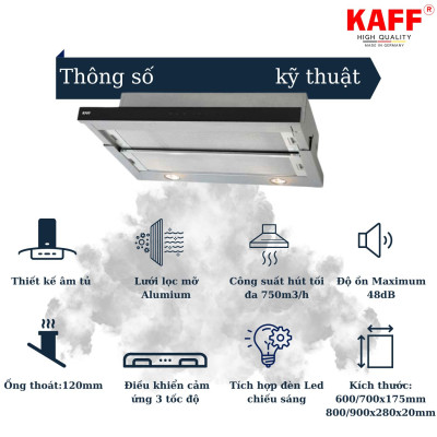 Máy hút mùi âm tủ inox phối kính cảm ứng 600mm KAFF KF-TL600 - Hàng Chính Hãng