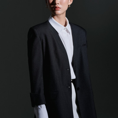 Áo blazer vai rộng Vincent thiết kế cao cấp WHITE CHIC