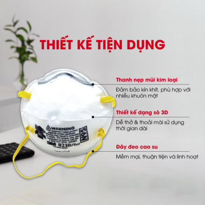 Combo 8 Khẩu Trang Chống Bụi Cao Cấp 3M 8210 N95 - Hiệu Suất Lọc 95%, Bụi Mịn, Vi Khuẩn, Vi Rút, Có Dây Đeo Qua Đầu