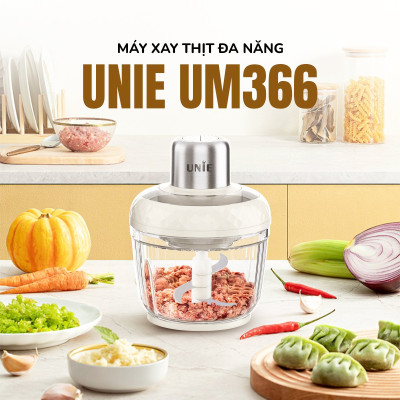 Máy xay thịt UNIE UM366, công suất 400W, 2 cối thủy tinh tiện lợi, động cơ đồng cao cấp;  xay thịt, đánh ruốc, bóc tỏi tiện lợi; hàng chính hãng bảo hành 12 tháng