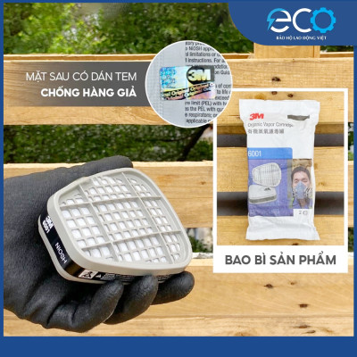 Phin lọc than hoạt tính 3M 6001 lọc hơi hữu cơ, phun thuốc, phun sơn, lọc mùi dùng cho mặt nạ phòng độc 3M chính hãng (1 CẶP)