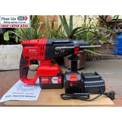 [LOẠI 1] Máy Khoan Đục Bê Tông 3 Chức Năng Dùng Pin KEN 199V Động Cơ Không Chổi Than Bộ 2 Pin 15cell