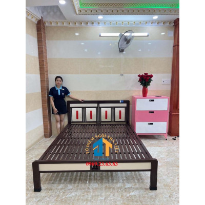 Giường ngủ sắt hộp kiểu gỗ – DT14