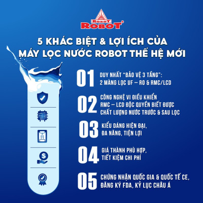 Máy Lọc Nước ROBOT CLASSY PRO 3410W-UR 2 Màng Lọc R.O + UF Màn Hình LCD - Hàng Chính Hãng
