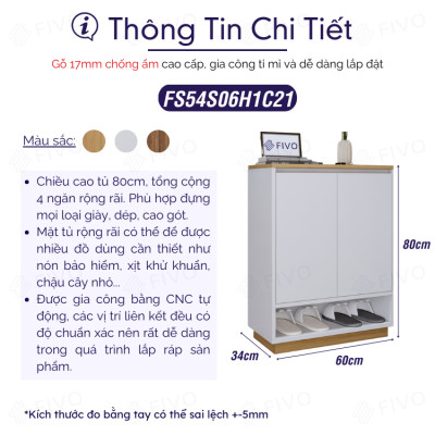 Tủ Giày Gỗ Chống Ẩm FIVO FS54 Màu Gỗ Phối Trắng, Ngăn Tủ Điều Chỉnh Linh Hoạt, Có Cửa Giúp Bảo Quản Tốt Giày Dép, Mặt Tủ Rộng Rãi Chứa Được Nhiều Đồ
