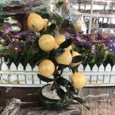 Cây Đào phong thủy đá ngọc hoàng long 12 quả trang trí bàn làm việc, phòng khách - Cao 26 cm
