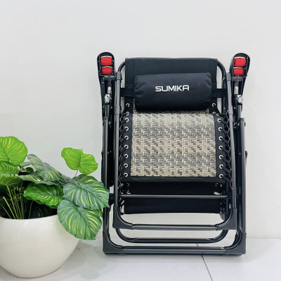 Ghế xếp thư giãn SUMIKA 636A, khung thép vuông sơn tĩnh điện, lưới mây đan nhân tạo, có lăn massage tay