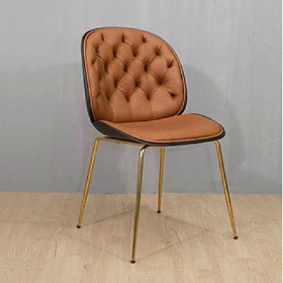 Ghế ngồi bàn trang điểm nệm da màu nâu bò Beetle B-P1 Nội thất Capta Ghế trang điểm nệm PVC cao cấp chân mạ màu vàng Gold Luxury tại HCM