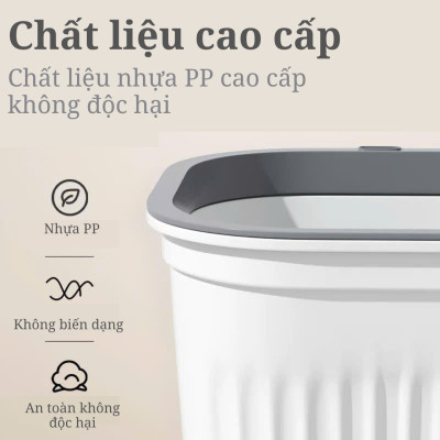Thùng rác, thùng rác nhựa, chất liệu nhựa PP cao cấp - Chịu lực tốt - Có vòng áp suất cố định túi rác - Thay túi rác dễ dàng - Màu trắng - Nhỏ - Vừa - Lớn