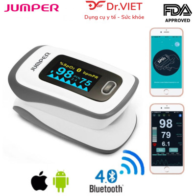 Máy đo nồng độ oxy máu và nhịp tim Jumper JPD-500F (Bluetooth) Chính hãng - Thiết kế nhỏ gọn, Sử dụng an toàn, Kết nối cùng Smartphone, Màn hình OLED