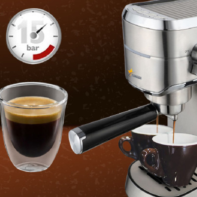 Máy pha cà phê Tahawa TS6212 - Máy pha cafe đa chức năng: Espresso, Cappuccino, Latte. Áp suất bơm: 15 bar - Công suất:1250W - 1450W. Có vòi đánh sữa - Bảo hành chính hàng 12 tháng. Hàng nhập khẩu chính hãng