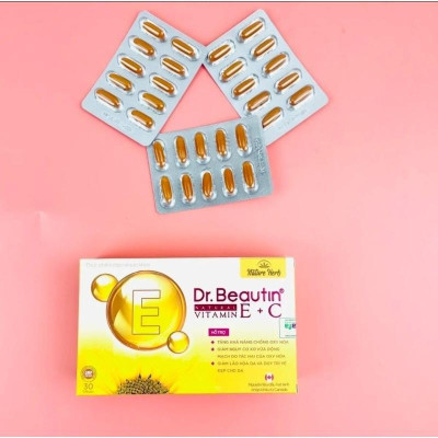 Viên uống đẹp da, chống lão hóa DR. BEAUTIN NATURAL VITAMIN E + C - Bổ sung Vitamin E, C giúp giảm khô da, da trăng sáng