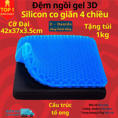 Đệm ngồi Gel 3D tổ ong thoáng khí kích thước 35x30x3cm và 42x37x3.5cm, Đệm ngồi cao cấp chất liệu Silicon mát lạnh siêu êm - Hàng chính hãng