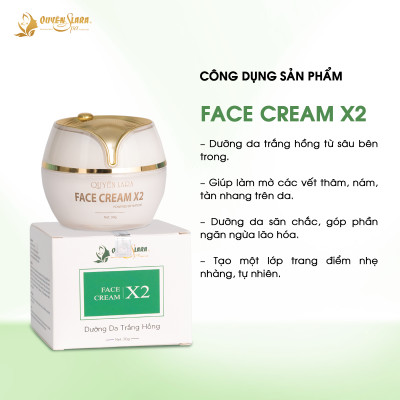 Kem Dưỡng Da FACE CREAM X2 Quyên Lara 30g, Giúp Da Trắng Hồng, Săn Chắc, Mờ Vết Thâm Nám, Chống Lão Hóa, Tạo 1 Lớp Trang Điểm Nhẹ Nhàng Tự Nhiên