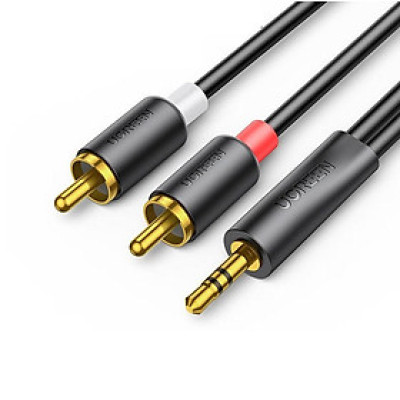 Ugreen 90247 2M Cáp 3.5mm sang 2 đầu RCA đầu mạ vàng 24k av195 - Hàng chính hãng