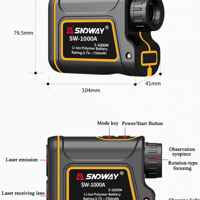 Thươc Đo Khoảng Cách Công Nghệ Laser Hình Ống Nhòm 5 Trong 1 SNDWAY SW-600A, SW-1000A, SW-1500A Sử Dụng Trong Công Nghiệp - Xây Dựng, - Du Lịch - Chơi Golf - Hàng Chính Hãng