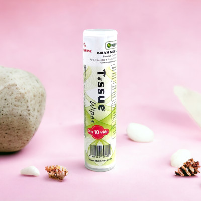 Tuýp Khăn nén cao cấp T.ssue Wipes (10 viên/tuýp). Sử dụng tiện lợi cho chuyến đi du lịch, công tác