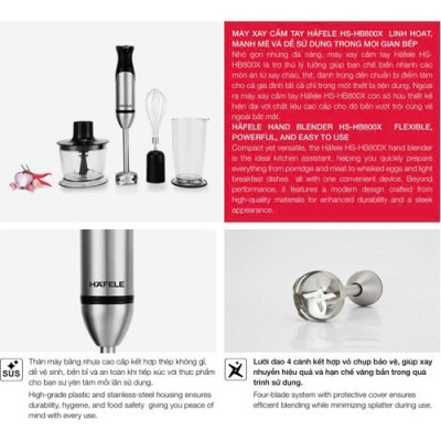 Máy xay cầm tay Hafele HS-HB800X 535.44.166 |  Công suất 800W | Thân máy bằng nhựa và thép không gỉ | Đa dạng tốc độ xay | Hàng chính hãng