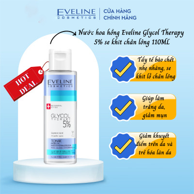 Nước hoa hồng Eveline Glycol Therapy 5% se khít chân lông 110ml_[Tặng kèm mặt nạ Hàn Quốc cao cấp]