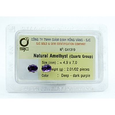Bông Tai Thạch Anh Tím Amethyst Mài Giác Oval 5*7mm Kiểm Định