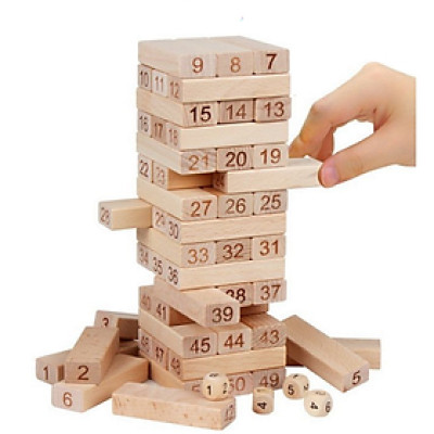 Rút gỗ domino gỗ cho bé học số 48 thanh to cỡ đại(kèm 4 xúc xắc)