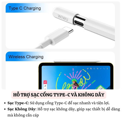 Bút cảm ứng cảm biến nghiêng chống tì tay sạc nam châm WIWU Stylus A01 cho iPad Pro Air Mini đời 2018 gen 7/8/9 , gen 10 , ipad Pro M1 , M2 ipad pro M4 , Air 6 M2 , iPad Pro 13 inch - Hàng chính hãng