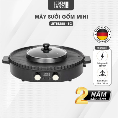 Nồi lẩu điện 2 ngăn Lebenlang LBTT5288, bếp lẩu nướng 2in1 đa năng tròn loại to,công suất 1800W tiện lợi cho gia đình - hàng chính hãng