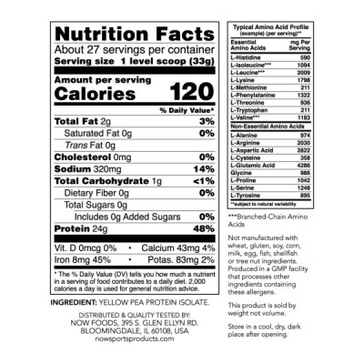 Pea Protein, Pure Unflavored Powder | Protein đậu Hà Lan - Bổ sung 24g Protein chiết xuất từ đậu Hà Lan là nguồn đạm lý tưởng cho người luyện tập thể thao có chế độ ăn chay hoặc dị ứng với sữa (Lactose) (907 gram)