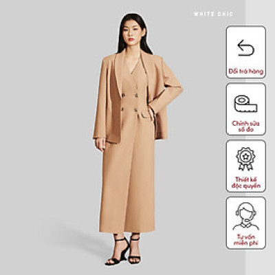 Set áo blazer nữ kết hợp cùng đầm không tay dáng dài CADEN màu nâu thiết kế cao cấp WHITE CHIC