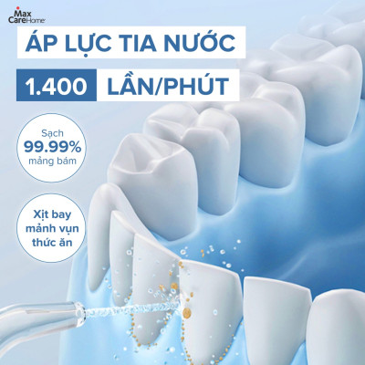 Máy tăm nước cầm tay vệ sinh răng miệng từ Nhật Bản chính hãng Maxcare Max456SE - khoang nước nhỏ gọn 240ml với túi chống sốc đi kèm, dễ mang mang đi, pin sạc dùng trong nửa tháng