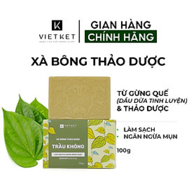 Cục Xà Bông Thảo Dược Trầu Không VIETKET 100g - Làm Sạch, Giảm Mụn Lưng, Sáng Da, Duy Trì Độ Ẩm, Hương Thơm Thảo Dược