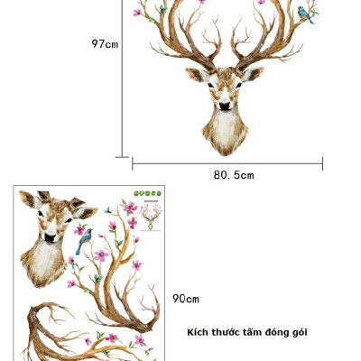 Decal trang trí Sừng nai 3D AmyShop DKN077 ( 97 x 81 cm)