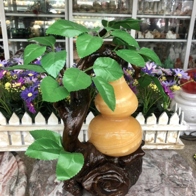 Cây tài lộc bầu Hồ Lô phong thủy đá ngọc hoàng long - Cao 32 cm