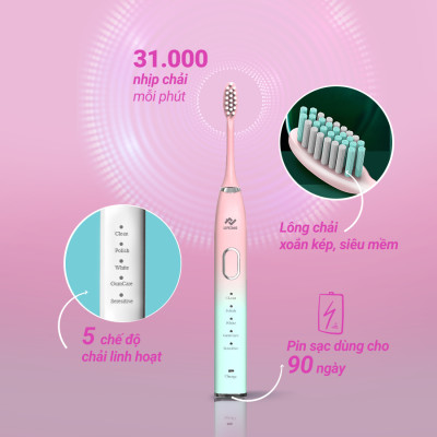 Bàn Chải Điện Sonic Life360 LE-BCD22A (Bản Cao Cấp) - Công nghệ sóng âm sonic, Chải Sạch Mảng Bám Tới 10 Lần, 5 chế độ thông minh, Chống Nước IPX7 