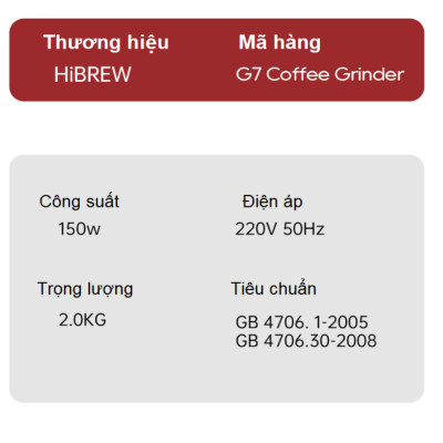HÀNG CHÍNH HÃNG - Máy xay hạt cà phê Espresso chuyên nghiệp. Thương hiệu Mỹ cao cấp HiBREW - G7
