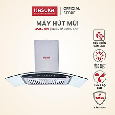 Máy hút mùi cảm ứng kính cong lưới INOX HASUKA HSK-789 công suất motor 190W hút và khử mùi với công suất 950m³/h (BH 24 tháng) - HÀNG CHÍNH HÃNG