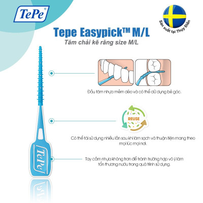 Tăm chải kẽ răng Tepe EasyPick xanh da trời M-L (12 cây)