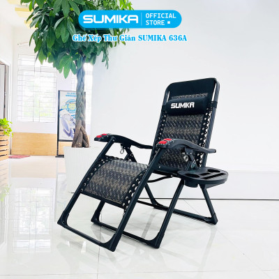 Ghế xếp thư giãn SUMIKA 636A, khung thép vuông sơn tĩnh điện, lưới mây đan nhân tạo, có lăn massage tay
