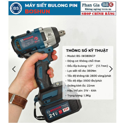 [LOẠI 1] Máy siết bulong Boshun 380NCP Không chổi than siêu khỏe - Đầu 2 trong 1 bảo hành chính hãƞg