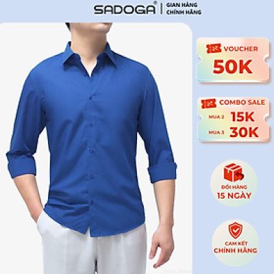 Áo Sơ Mi Sadoga Trơn Màu Dáng Regular Fit, Vải Mềm Mịn, Thoáng Khí T9004