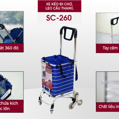 Xe đẩy hàng đi chợ siêu thị leo cầu thang gấp gọn đa năng FUJIHOME SC-260