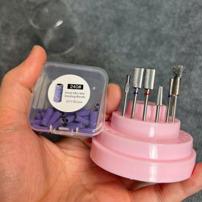 Combo 5 Đầu Mài Titan Vonfram Kèm 50 Nhám Tím Mini 240 Tặng Chổi Vệ Sinh Đầu Mài Chuyên Dùng Làm Nail Cá Nhân phá gel