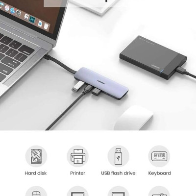 Ugreen UG70408CM285TK 10CM màu xám USB type C 5 trong 1 hub 3 x USB 3.0 + sạc PD 100W + HDMI - HÀNG CHÍNH HÃNG