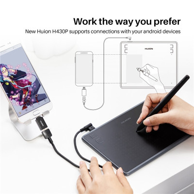 Bảng Vẽ Điện Tử Huion Inspiroy H430P 4x3 inch Kết Nối Điện Thoại Android, PC, Laptop - Hàng Nhập Khẩu