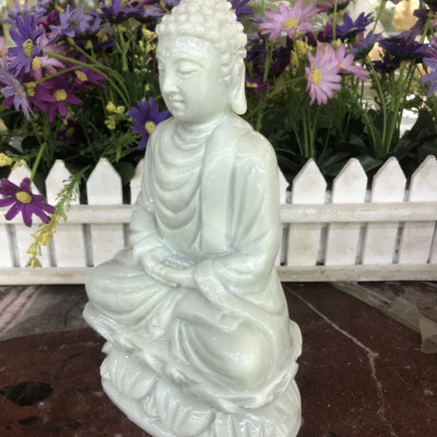 Tượng Phật Thích Ca Mâu Ni ngồi đài sen đá trắng xanh - Cao 20 cm