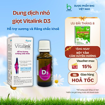 Dung Dịch Nhỏ Giọt Vitalink D3 Drop Bổ Sung Vitamin D3, Hỗ Trợ Xương Chắc Khỏe cho trẻ từ 1 tuổi