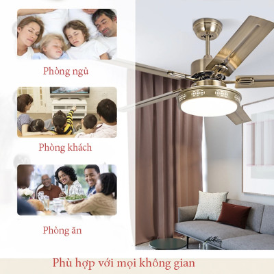 Quạt trần đèn trang trí thông minh 5 cánh sắt - Tích hợp đa chức năng - Có điều khiển từ xa - có đèn - Hàng chính hãng Klasse