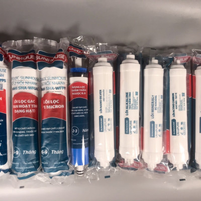 Bộ 9 lõi lọc nước Sunhouse dùng cho máy lọc nước Sunhouse SHA76214CK-S (123 cắm nhanh, RO, Nano, Alkaline, Min, Active, Hydrogen) - Hàng chính hãng