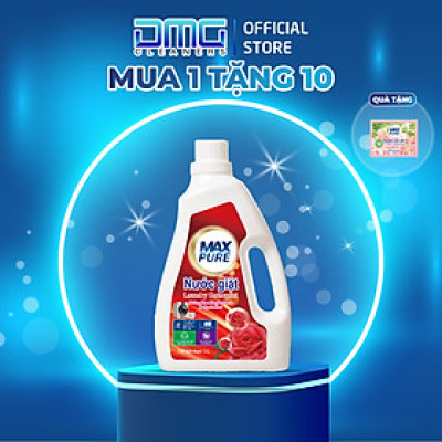 Chai nước giặt Maxpure Hương Hoa Hồng Bulgaria 3L - TẶNG 1 dây 10 gói nước xả hương CoCo
